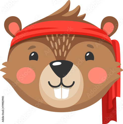 Cartoon beaver animal pirate and corsair character, playful castor skipper and boatswain personage. Isolated vector friendly sailor and captain with rosy cheeks and sharp teeth, wears red bandana