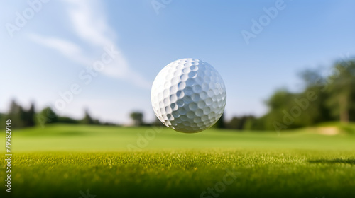 Golf ball on grass in fairway green background. Sport and athletic concept. 3D illustration render