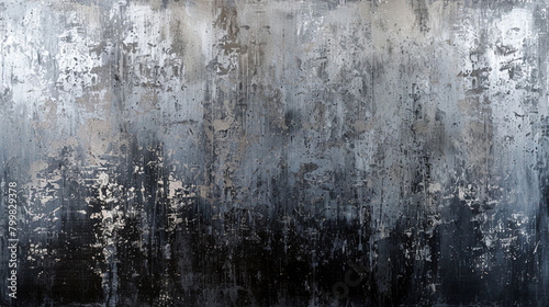 Modern abstract oil painting in grunge style features metallic silver and black, creating a stark, timeless contrast.