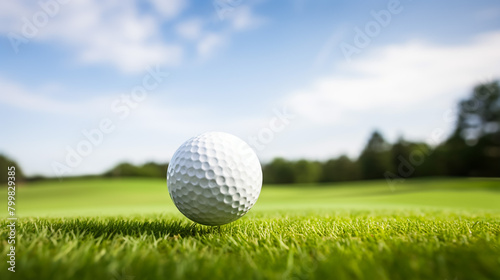 Golf ball on grass in fairway green background. Sport and athletic concept. 3D illustration render