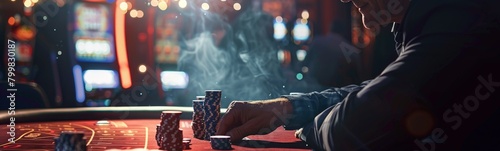 Man playing a game of craps at a casino. Gambling concept background . Banner