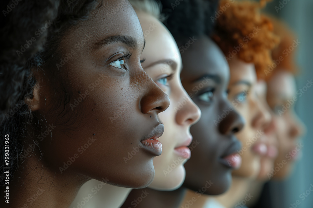 faces of women of different races seen from the side Stock Illustration ...