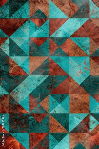 Turquoise and Brown Abstract geometric pattern background.