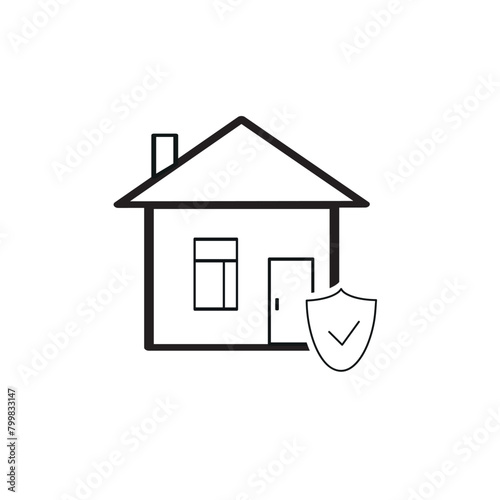 house and shield icon, real estate protection concept, housing, logo, web icon, flat vector illustration isolated on a white background