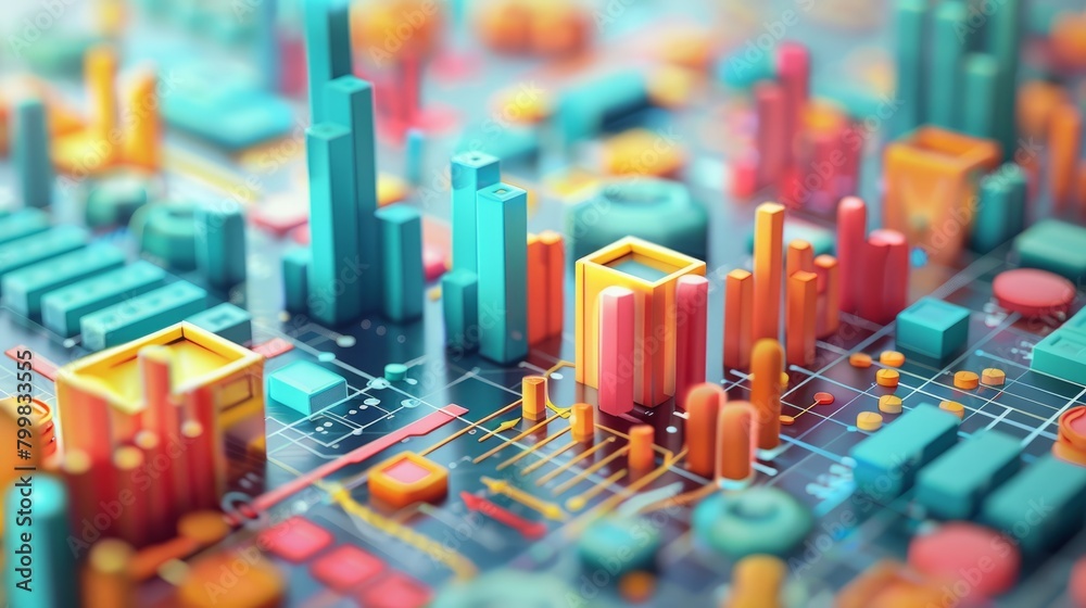 circuit board with colorful 3d shapes circuit board with colorful 3d shapes