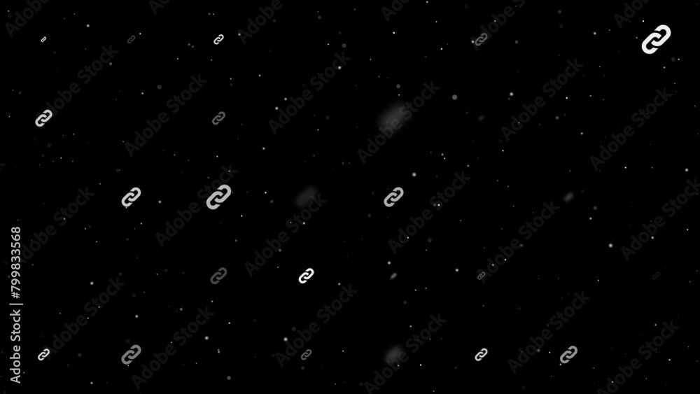 Template animation of evenly spaced chain symbols of different sizes and opacity. Animation of transparency and size. Seamless looped 4k animation on black background with stars Template animation of evenly spaced chain symbols of different sizes and opacity. Animation of transparency and size. Seamless looped 4k animation on black background with stars