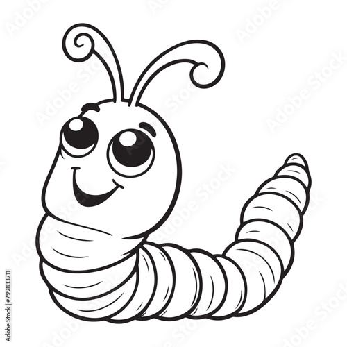 line art of cute worm cartoon vector