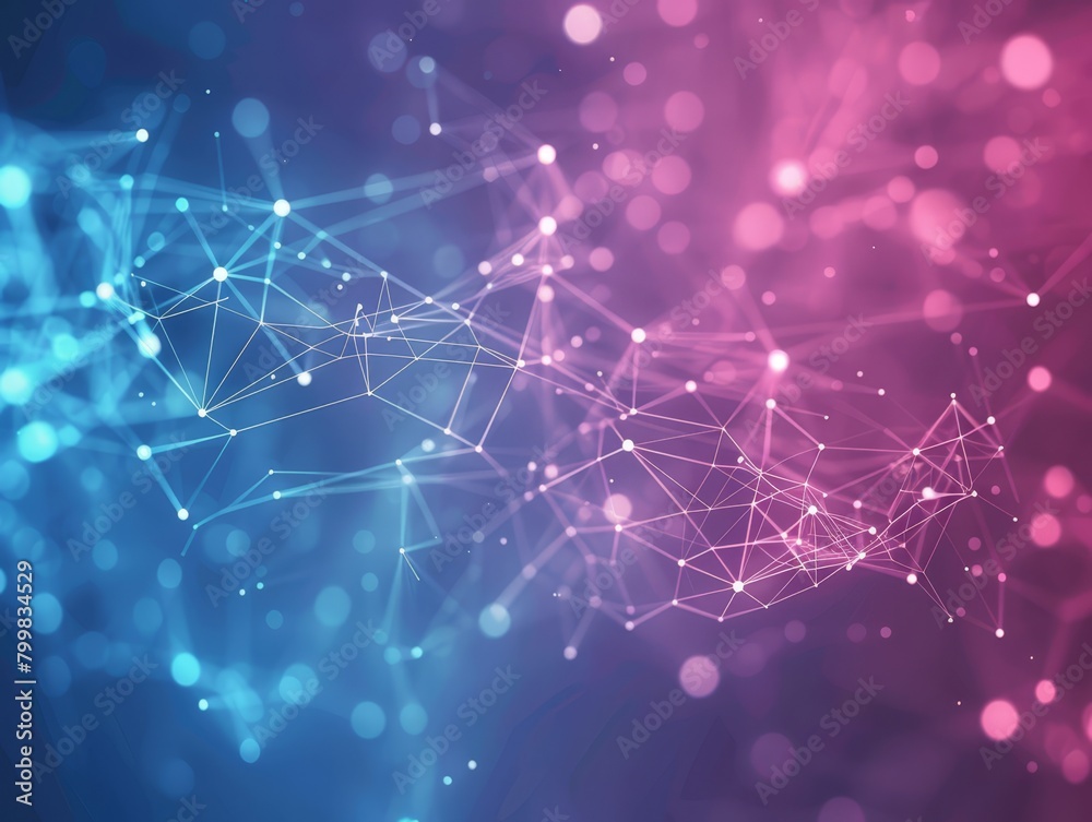 Abstract of a digital landscape, featuring a complex network of interconnected pink and blue dots and lines that symbolize advanced technology and data connections. Abstract of a digital landscape, featuring a complex network of interconnected pink and blue dots and lines that symbolize advanced technology and data connections.