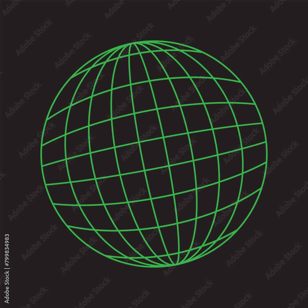 Globe grid spheres. Striped 3D spheres, geometry globe grid, earth latitude and longitude line grid vector symbols set. Spherical grid globe shapes