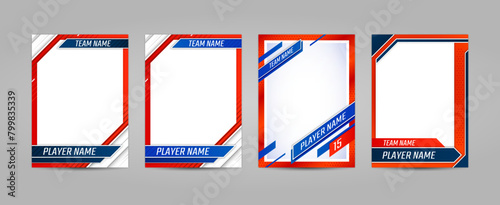 Sport trading card template. Isolated 3d vector cards featuring athlete or team names and place for images, allow fans to trade, collect, and play games based on their favorite sports and players photo