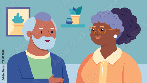 An animated conversation between two seniors as they recall the significance of Juneteenth in their community.. Vector illustration