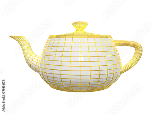 3D illustration. Golden teapot isolated on white background.