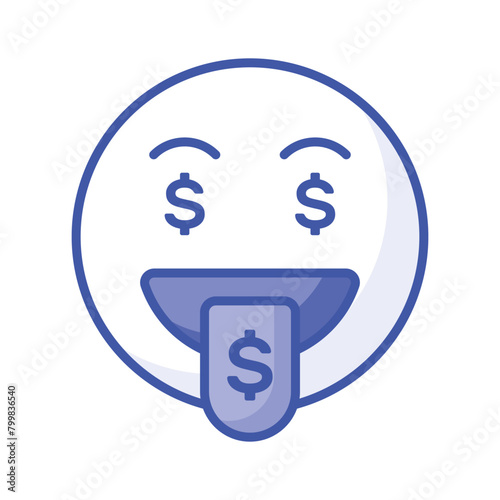 Rich emoji vector design, greedy expressions, dollar sign on tongue