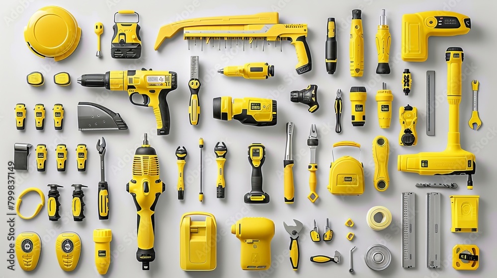 variety of power tools neatly organized in workshop setting for diy projects and home repairs variety of power tools neatly organized in workshop setting for diy projects and home repairs