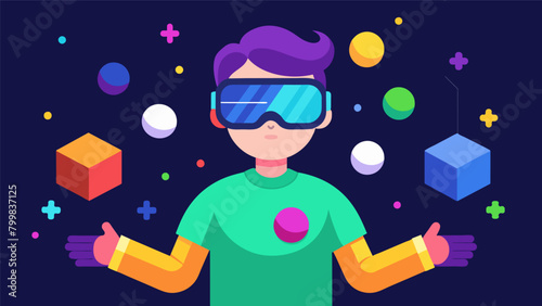 A virtual reality game that offers a colorblind mode allowing players to distinguish between different colors and solve puzzles accurately.. Vector illustration