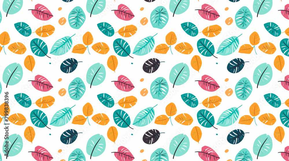 A seamless pattern with colorful leaves on a white background. A seamless pattern with colorful leaves on a white background.
