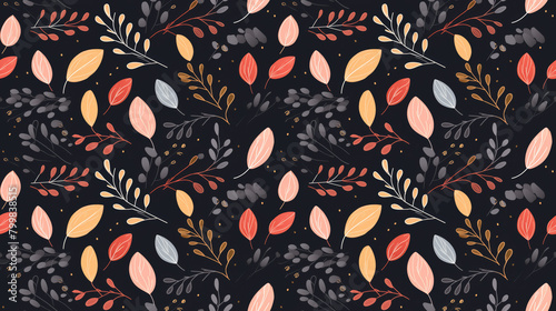 Wallpaper Mural A seamless pattern with hand-drawn leaves and branches in a folk art style. Torontodigital.ca