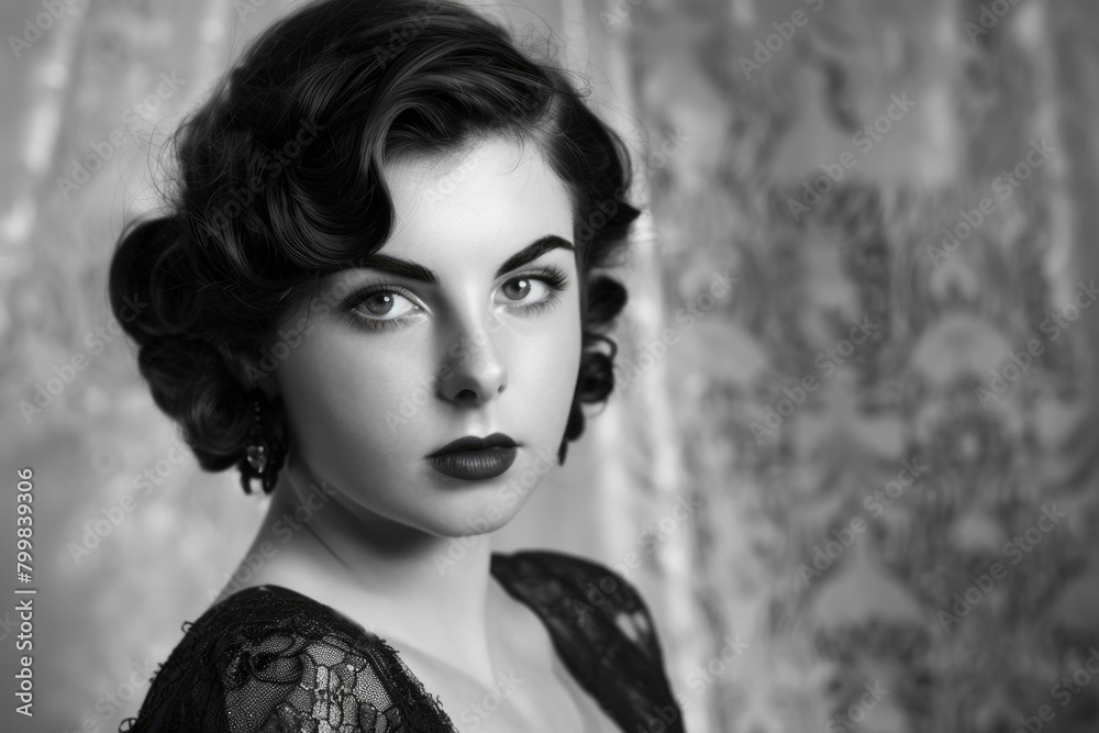 A young woman channels the timeless allure of a Hollywood starlet from the Golden Age of cinema