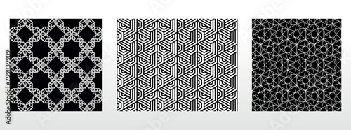 Geometric set of seamless black and white patterns. Simple vector graphics.