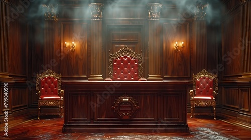 The throne of a formidable judge in the courtroom