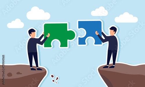 Collaborative effort and problem-solving lead to successful outcomes through teamwork and partnership, concept of Teamwork assembles puzzle pieces to bridge the gap and connect business endeavors