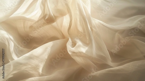 A delicate airy curtain softly blowing in a subtle breeze captured in a graceful meditative moment of serenity