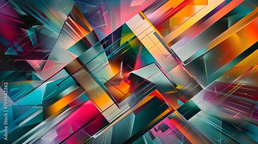 Fototapeta premium An abstract composition showing 2D geometric shapes transitioning into 3D forms creating a visually striking multiverse effect