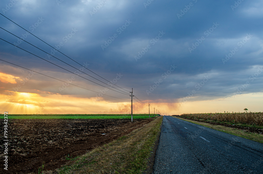 sunset on the road