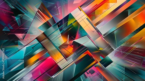 An abstract composition showing 2D geometric shapes transitioning into 3D forms creating a visually striking multiverse effect