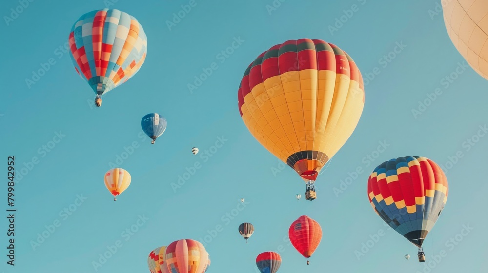 Fototapeta premium Spectacular view of a hot air balloon festival colorful balloons floating in a clear blue sky inspiring awe and joy