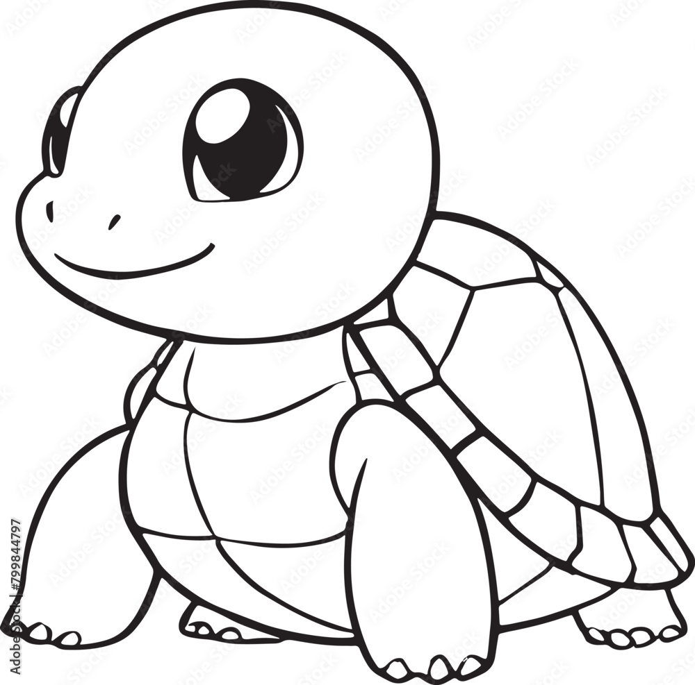Kawaii turtle, cartoon characters, cute lines and colorful coloring pages.