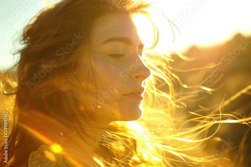 A young woman basks in the warm glow of the sun, embodying the spirit of adventure and exploration
