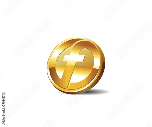 Letter F in gold coin logo icon design template