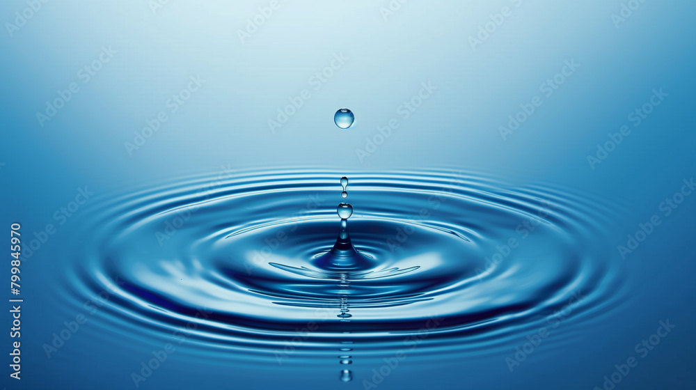 A drop of water is falling into a large blue wave. The water is calm and peaceful, with the drops creating a ripple effect in the water. Concept of tranquility and serenity A drop of water is falling into a large blue wave. The water is calm and peaceful, with the drops creating a ripple effect in the water. Concept of tranquility and serenity