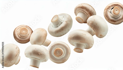 Wallpaper mushrooms isolated on white background, champignon mushrooms cut out