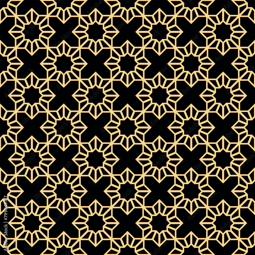 Abstract geometry pattern in Arabian style. Seamless vector background. Golden and black graphic ornament. Simple lattice graphic design Abstract geometry pattern in Arabian style. Seamless vector background. Golden and black graphic ornament. Simple lattice graphic design