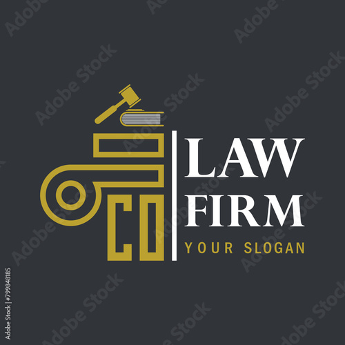 CO modern law firm justice logo design vector graphic template.