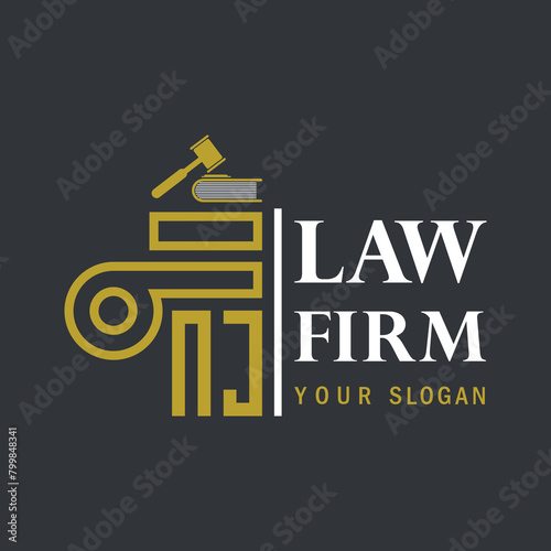 NJ modern law firm justice logo design vector graphic template.