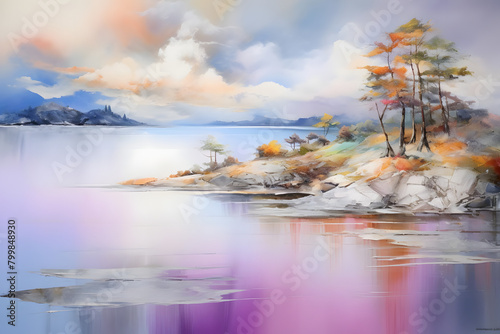 Heavenly Shoreline Haven, abstract landscape art, painting background, wallpaper, generative ai