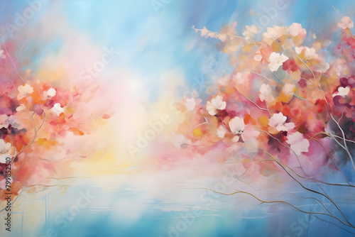Heavenly Summer Haven, abstract landscape art, painting background, wallpaper, generative ai