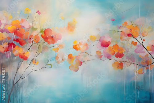 Heavenly Summer Haven, abstract landscape art, painting background, wallpaper, generative ai