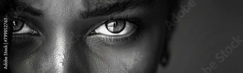 Сlose up of a woman's eyes. Black white banner