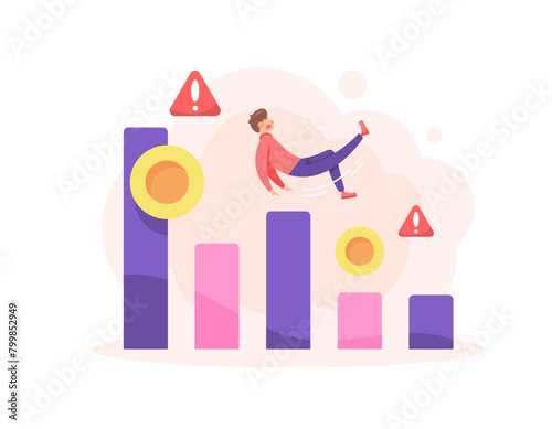 business fails. bankruptcy concept. sales, profits, income or revenue continue to decline. decreased business performance. failure or unsuccessfulness. a businessman falls. illustration concept design