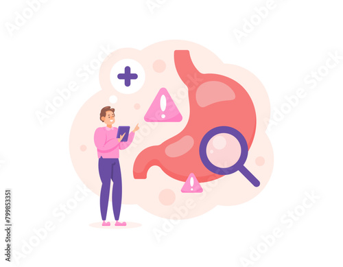 check stomach health. Treat problems or diseases in the stomach. medical checkup of the digestive system. a doctor checks the condition of the stomach. illustration concept design. graphic elements