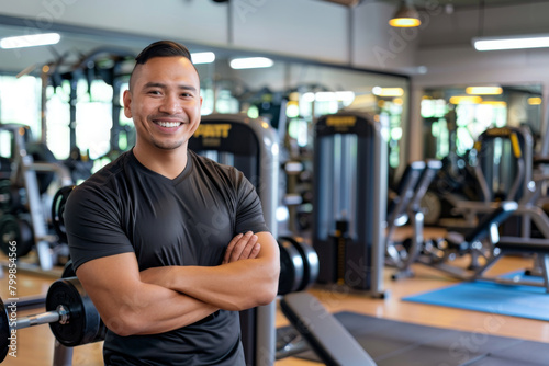 A fitness instructor or personal trainer smiling in a gym