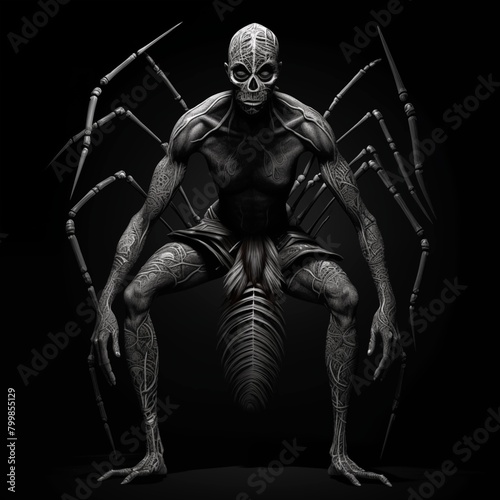 Black and White Illustration of Anansi on a Black Background