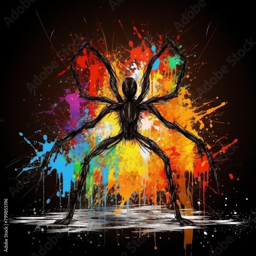 Abstract Colorful illustration of Anansi on a Black Background