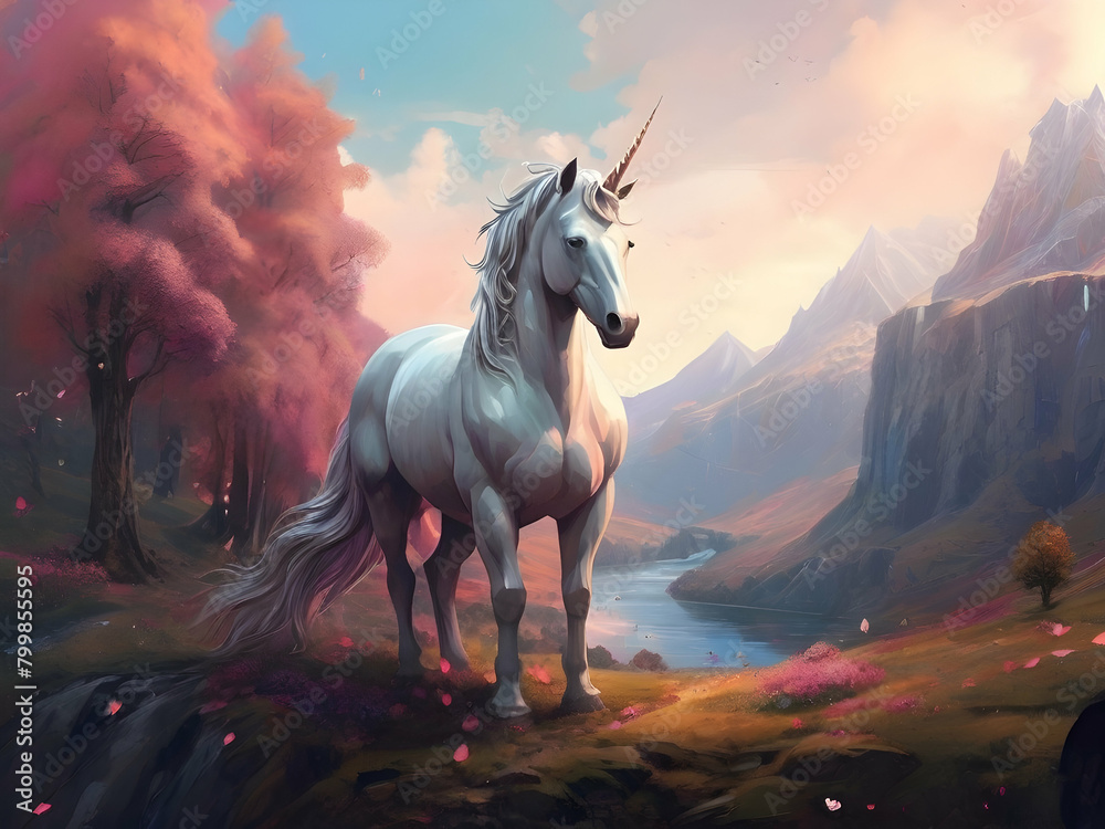 Fototapeta premium horse in the sunset landscape, equestrian,Ai generated 