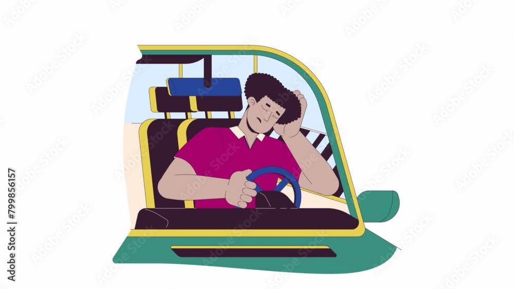 Latin american driver falling asleep line cartoon animation. Dangerous ...