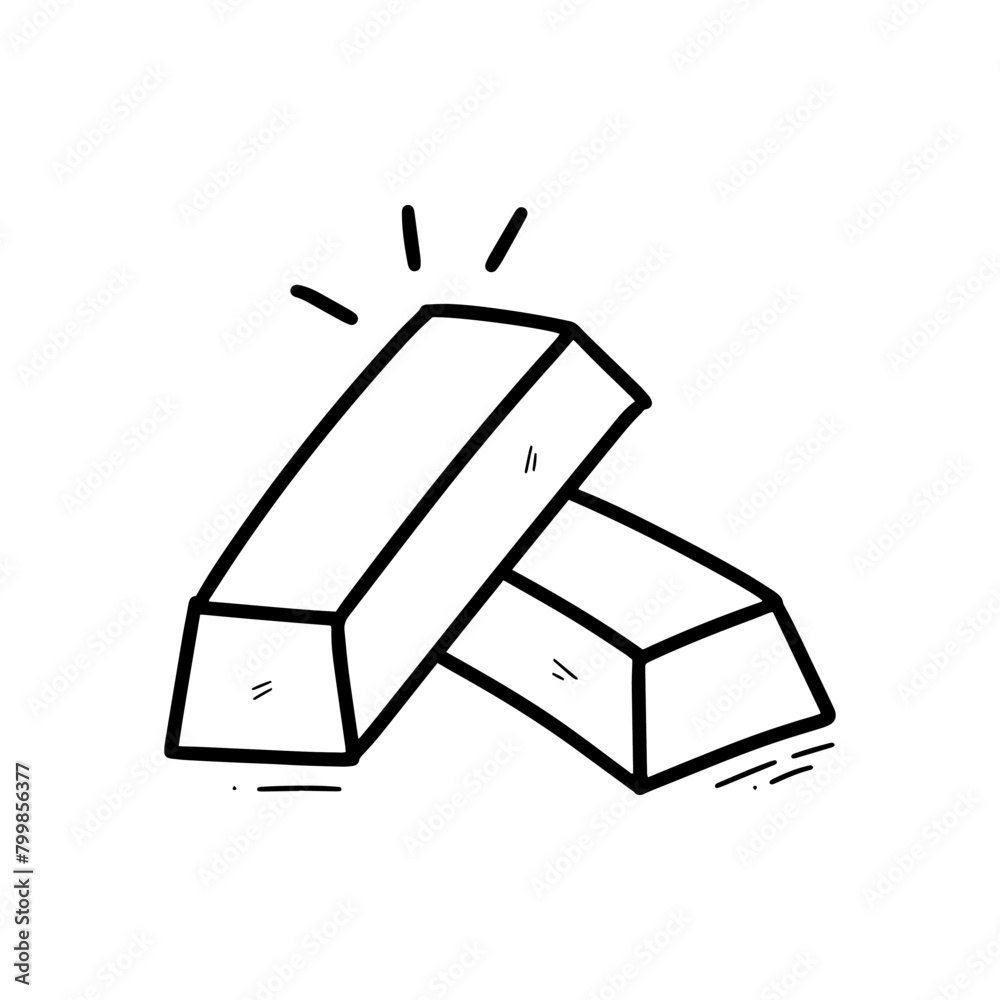 Hand Drawn Gold Bar. Doodle Vector. Isolated on White Background - EPS 10 Vector